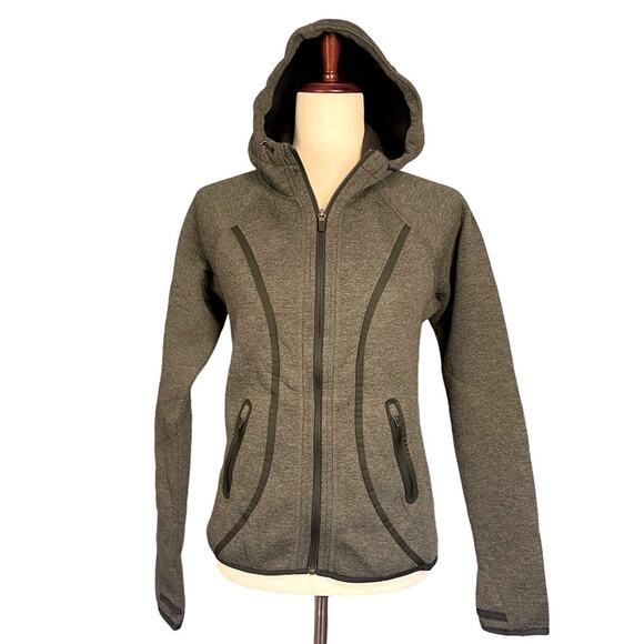 Athleta Fuse Scuba Hoodie Jacket Grey Black Trim XS Style #242921 - Picture 4 of 11